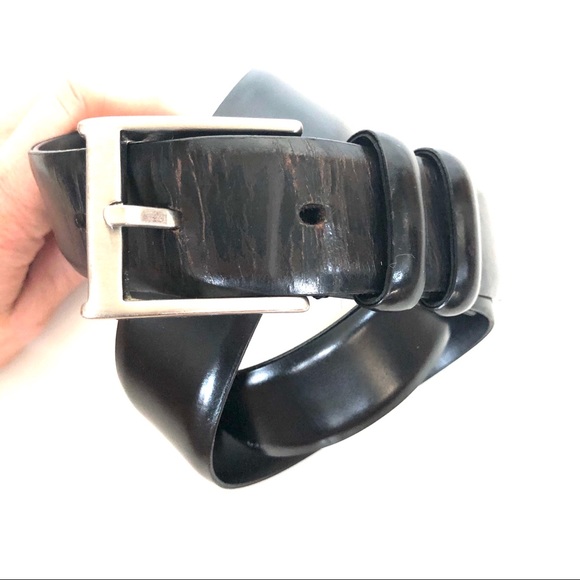 Donna Karan Black Leather Belt with Silver Buckle
